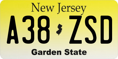 NJ license plate A38ZSD