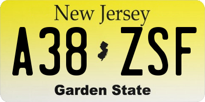 NJ license plate A38ZSF