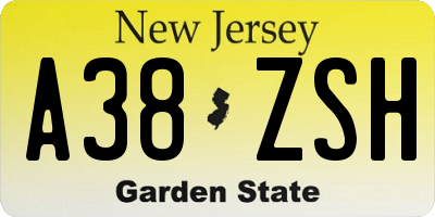 NJ license plate A38ZSH