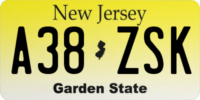NJ license plate A38ZSK