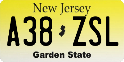 NJ license plate A38ZSL