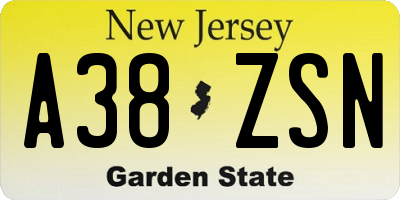 NJ license plate A38ZSN