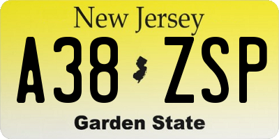 NJ license plate A38ZSP