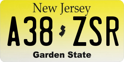NJ license plate A38ZSR
