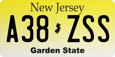 NJ license plate A38ZSS