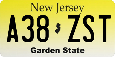 NJ license plate A38ZST