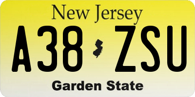 NJ license plate A38ZSU