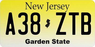 NJ license plate A38ZTB