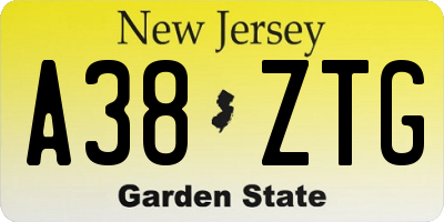 NJ license plate A38ZTG