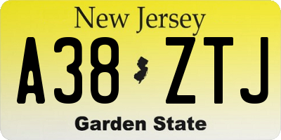 NJ license plate A38ZTJ