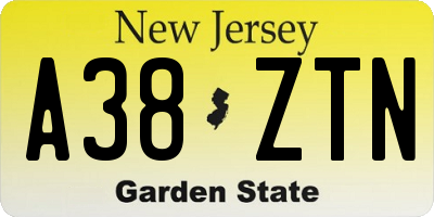 NJ license plate A38ZTN
