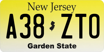 NJ license plate A38ZTO
