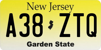NJ license plate A38ZTQ