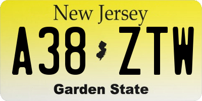 NJ license plate A38ZTW