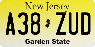 NJ license plate A38ZUD