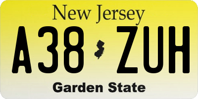 NJ license plate A38ZUH