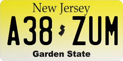 NJ license plate A38ZUM