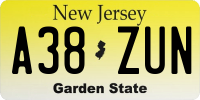 NJ license plate A38ZUN