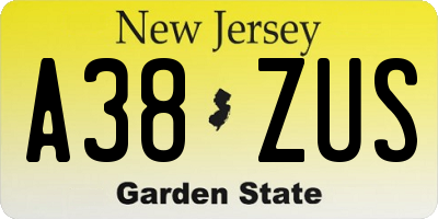 NJ license plate A38ZUS