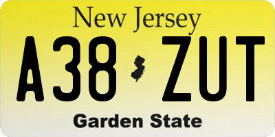 NJ license plate A38ZUT