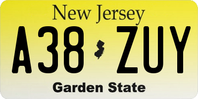 NJ license plate A38ZUY