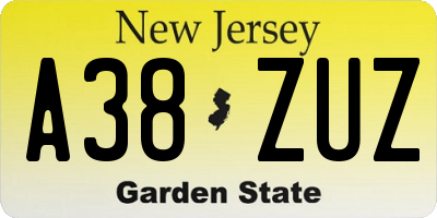 NJ license plate A38ZUZ