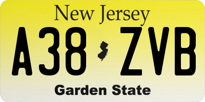 NJ license plate A38ZVB