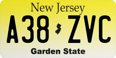 NJ license plate A38ZVC