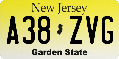 NJ license plate A38ZVG
