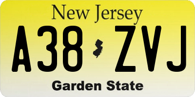 NJ license plate A38ZVJ