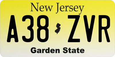 NJ license plate A38ZVR