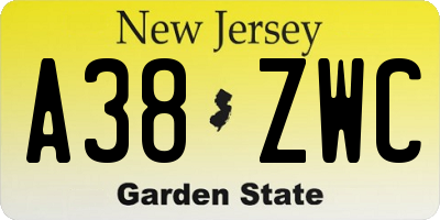 NJ license plate A38ZWC