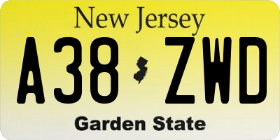 NJ license plate A38ZWD
