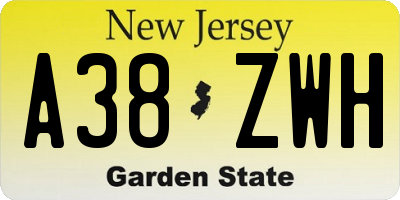 NJ license plate A38ZWH