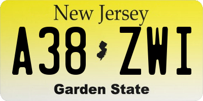 NJ license plate A38ZWI