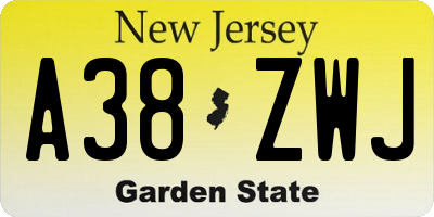 NJ license plate A38ZWJ