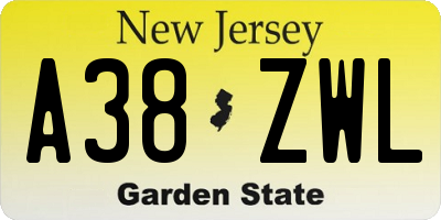 NJ license plate A38ZWL