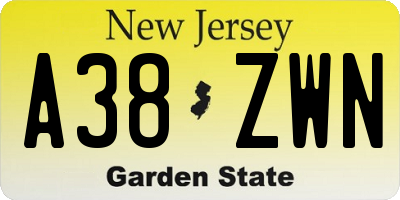 NJ license plate A38ZWN