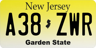 NJ license plate A38ZWR