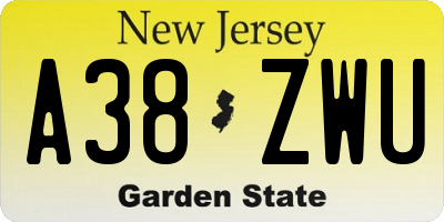 NJ license plate A38ZWU