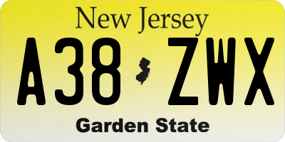 NJ license plate A38ZWX