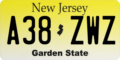 NJ license plate A38ZWZ
