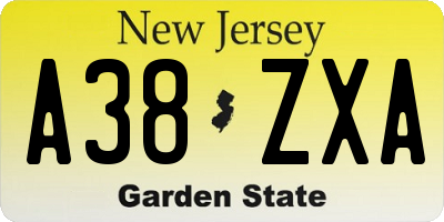 NJ license plate A38ZXA