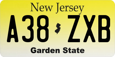 NJ license plate A38ZXB