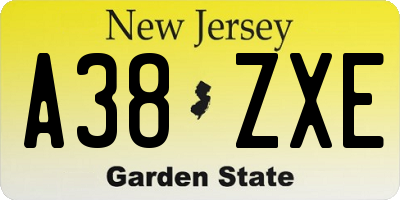 NJ license plate A38ZXE