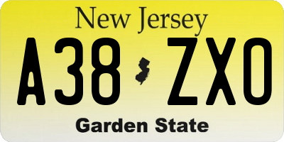 NJ license plate A38ZXO