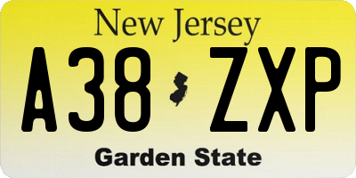 NJ license plate A38ZXP