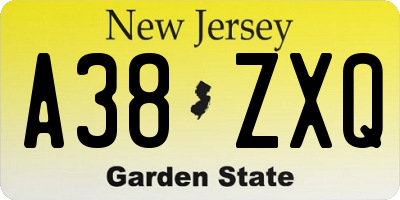 NJ license plate A38ZXQ