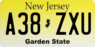 NJ license plate A38ZXU