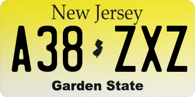 NJ license plate A38ZXZ